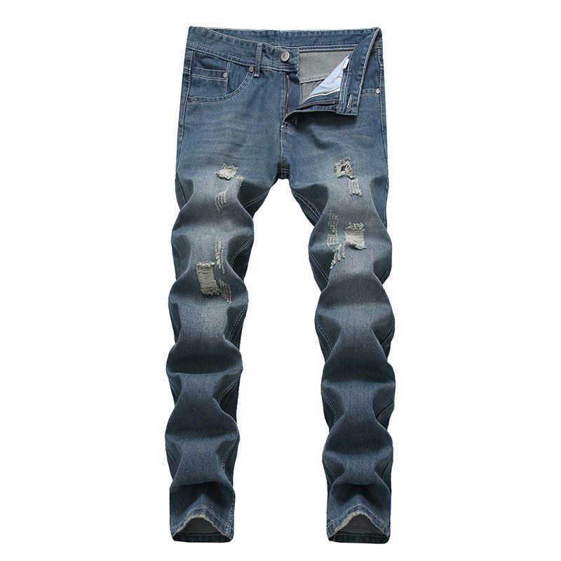 

Gersri Straight Destroyed Jeans Brand Slim Casual Ripped Jeans Homme Retro Men's Denim Trousers High Quality Cotton Male Pants X0621, Blue