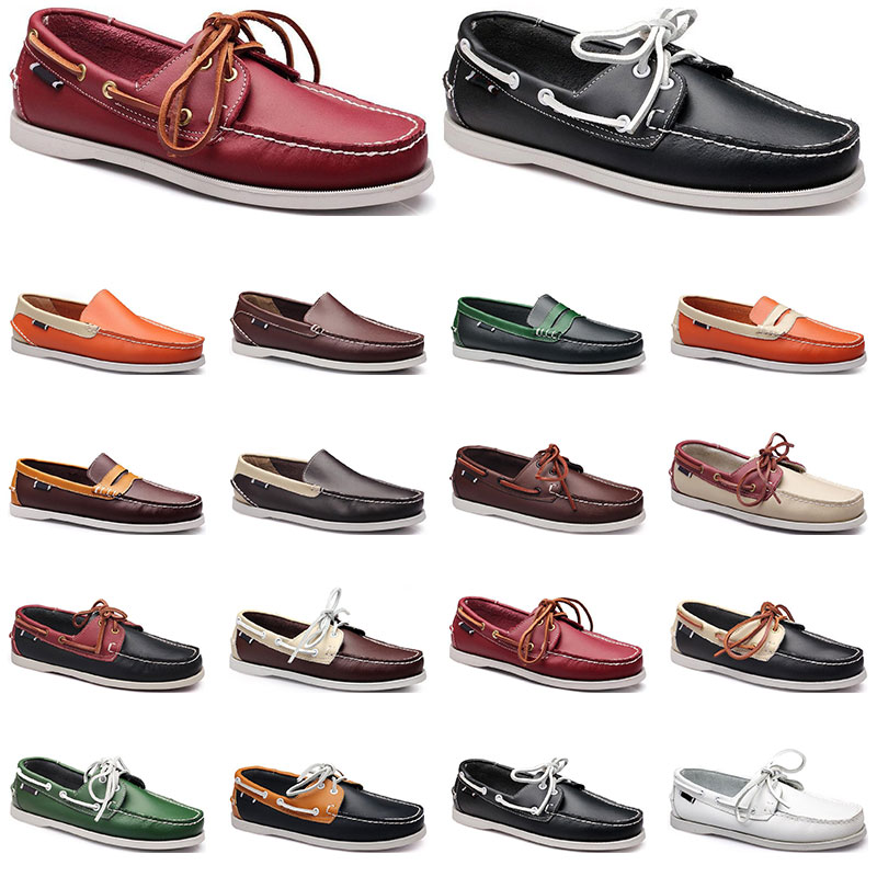 

202 Womens sneakers Sailing shoe mens casual leather shoes black white red green orange brown outdoor trainers size 38-45, 14