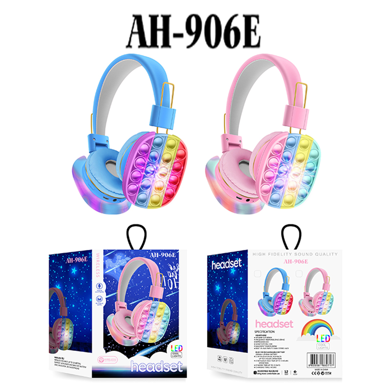 

AH-906E LED Fidget Stereo Bluetooth Earphones Wireless Headset Adjustable Push Head-Mounted Headphone Decompression Rainbow, Blue