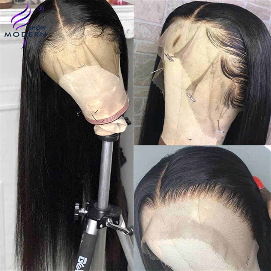 

30inch Closure Wig Straight Real Swiss Transparent Lace Front Wigs Human Hair Wigs Baby Hair for Black Women Highlights seamless, Natural color