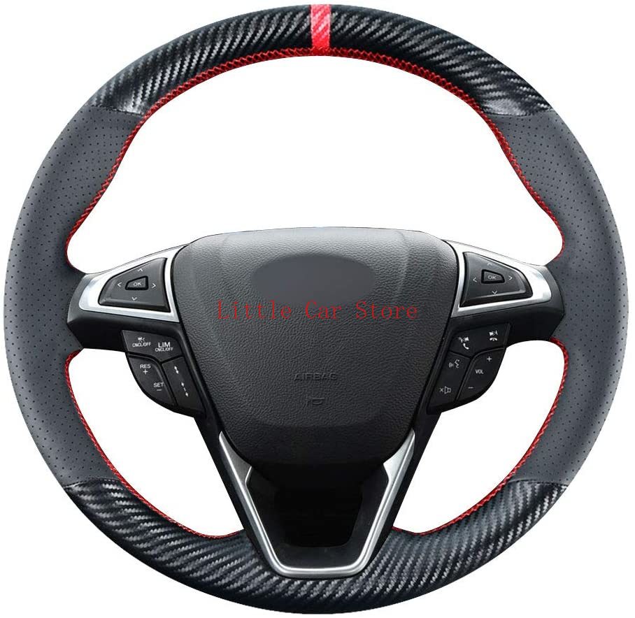 DIY Stitching Carbon Fiber Steering Wheel Cover For Ford Fusion 2013-2020 Edge 4dr 2015-2020 Leather Interior Accessories-image-725333983