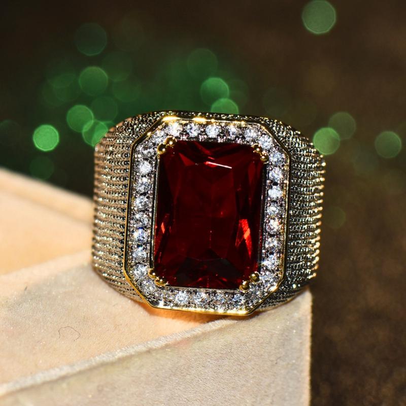 

Wedding Rings Gorgeous Male Female Big Red Engagement Ring Cute Yellow Gold Jewelry Zircon Stone Vintage For Men And Women