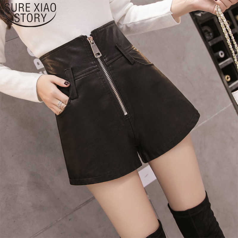 

Spring Black Sexy PU Leather Shorts Casual Fashion Autumn Winter shorts High Waist Plus Size Pocket trousers 7747 210527
