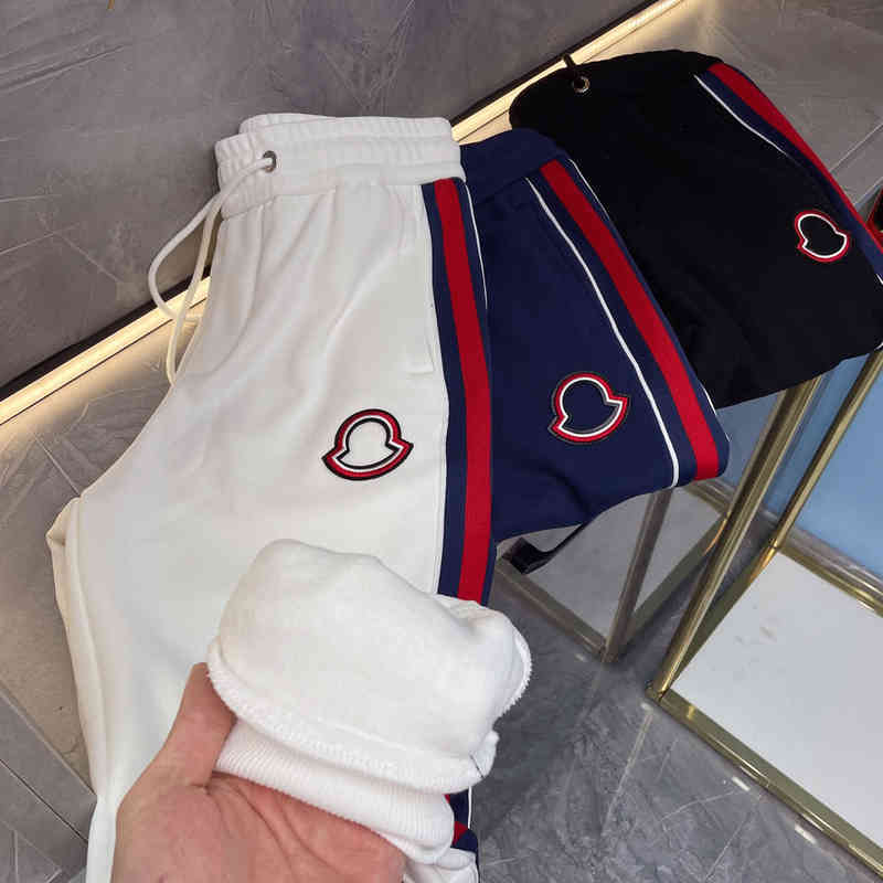 

Monclair Autumn And Winter Tide Brand Mask Side Ribbon Stripe Pure Cotton Casual Pants Sports Guard Pants LEGGINGS Long Pants Men's Style, White