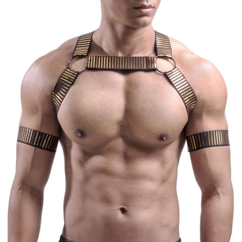 

Bras Sets Exotic Tank Top Body Chest Harness Men Sissy Fetish Bondage Male Erotic Costume Sexy Gay Club Clubwear Night Straps Strings, Gold