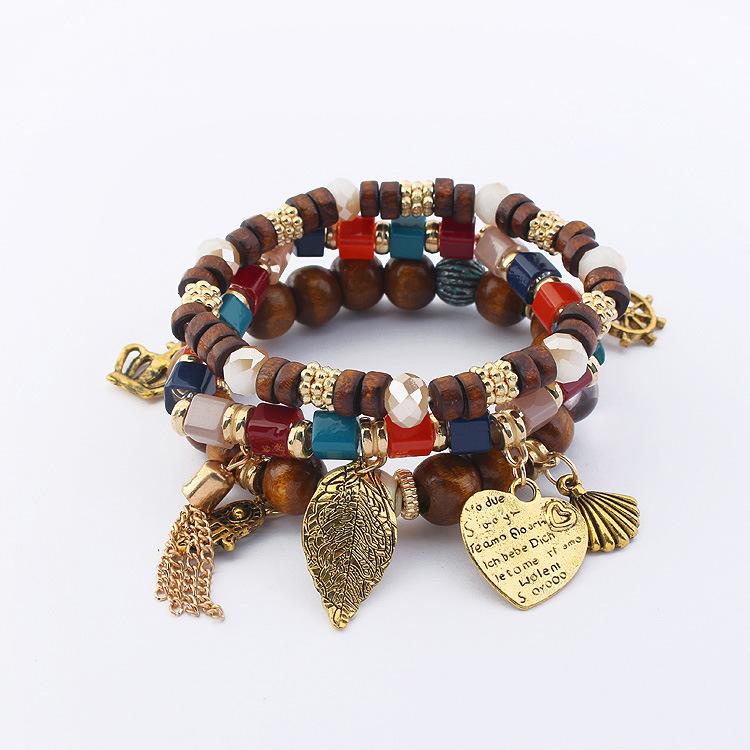 

Charm Bracelets Women's Bracelet Set Europe And America Retro Alloy Leaf Beaded Jewelry Gifts
