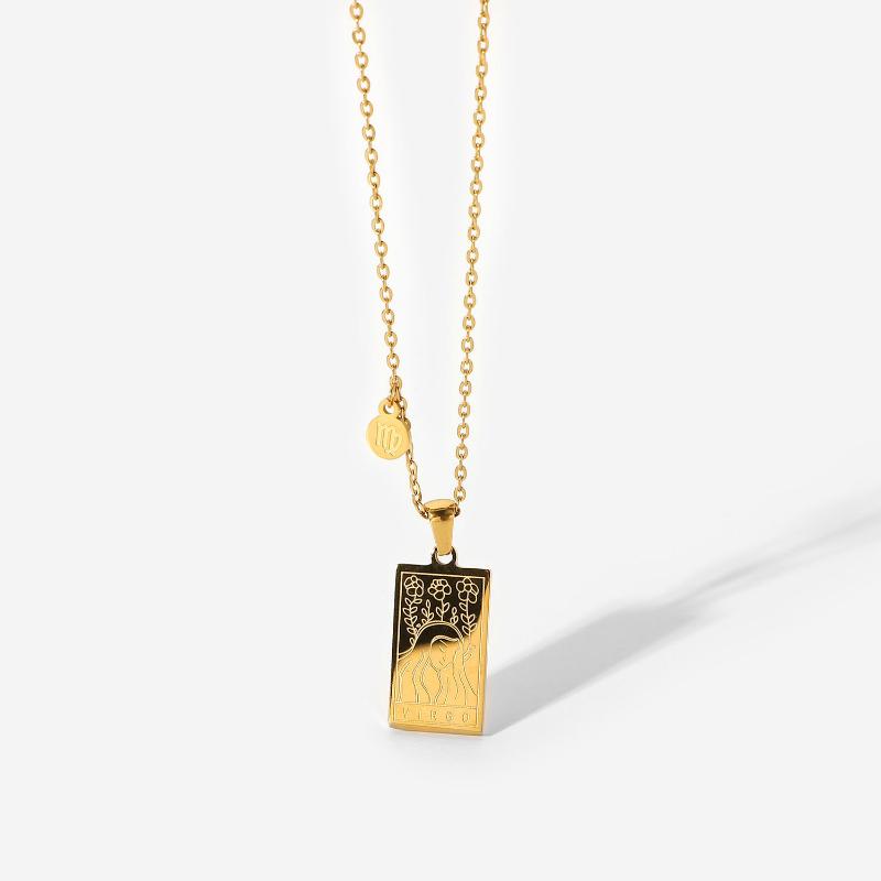 

Pendant Necklaces Women Virgo Necklace Stainless Steel Gold Jewelry 12 Constellations Horoscope Sign Neck Chain Gift