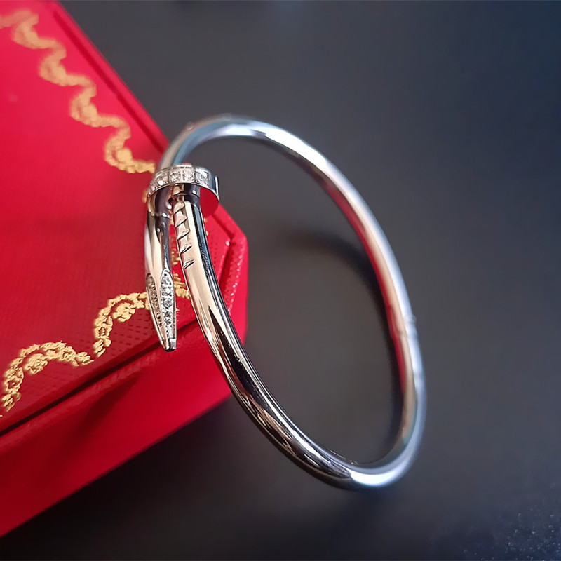 

Classic Bangle 316L Gold Silver Titanium Steel Nail Bracelet wedding Inlay Diamond Women and Men Love Jewelry Gift, Black