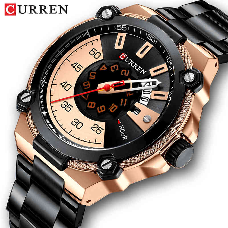 

CURREN Fashion Business Watch Men Fashion Casual Quartz Wristwatch Stainless Steel Band Waterproof Male Clock Relogio Masculino 210517, Silver black