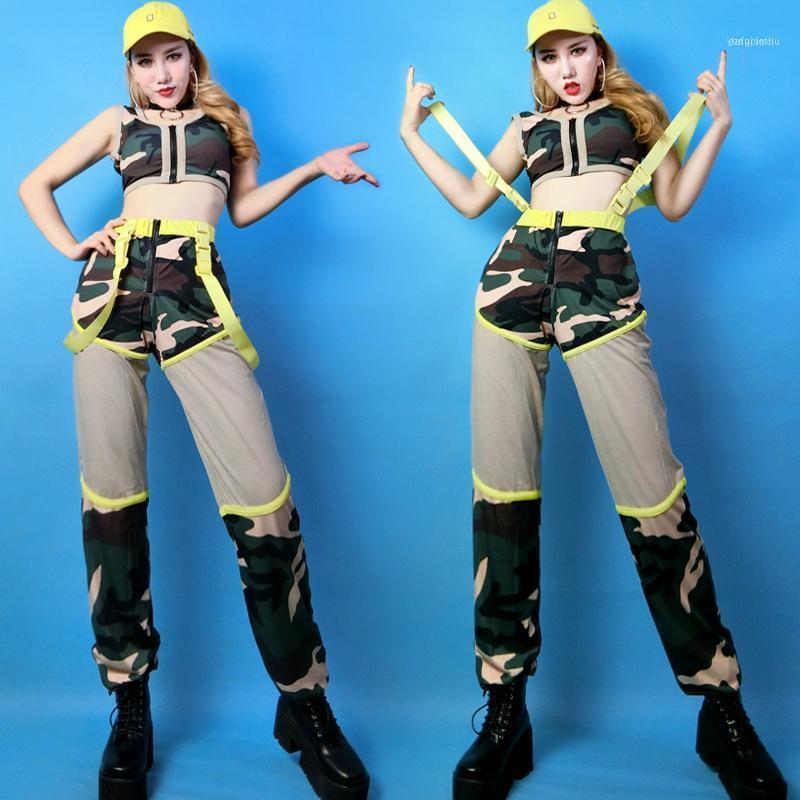 

Stage Wear Hip Hop Dance Costumes For Adults Performance Clothing Bar Nightclub Female DJ Camouflage Overalls Outfits SL32001, Hat