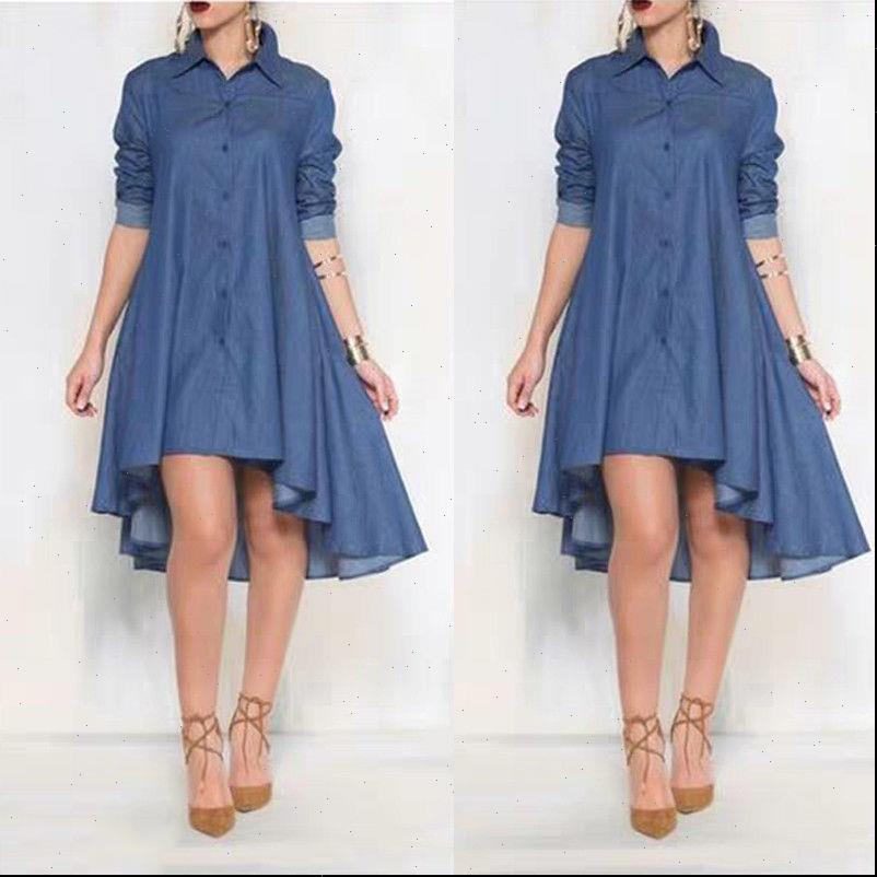 

fashion blue summer long sleeve women dresses denim shirt casual turn down collar ruffle loose party clothes, Black;gray