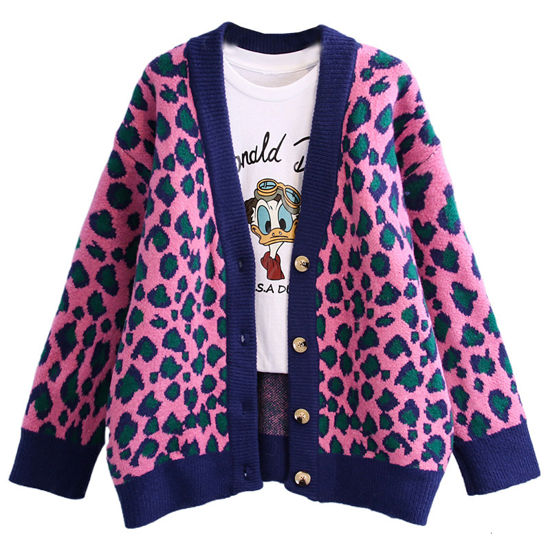

Women's Sweaters Sweater with a large leopard print, cardigan low v, thick, , Korean, long sleeve, knitted or crocheted, office jacket, traf ZCFE, 1# shoe box