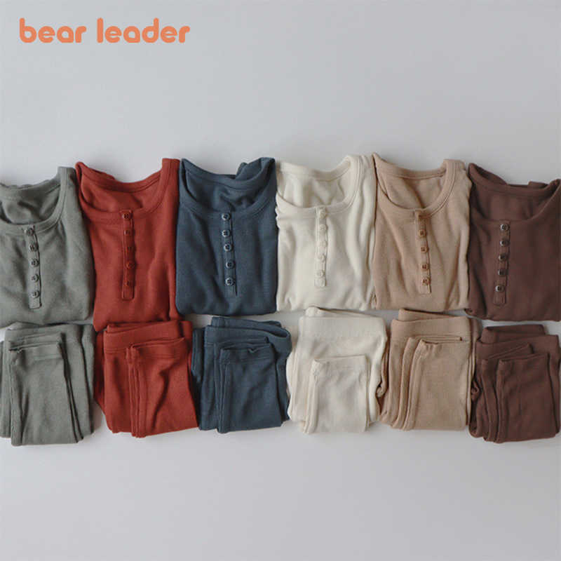 

Bear Leader Baby Boys Girls Autumn Spring Clothes Set Korean Style Casual Solid Full Sleeve Tops Pants Outfits Baby Homewear 210708, Ah6155brown
