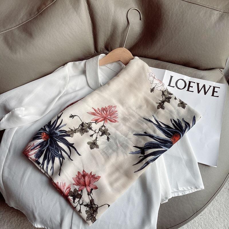 

Scarves 2021 Fresh Rice White Flower Light Gauze Scarf Beach Silk Towel Women Summer Sun Protection Cape Spring And Autumn Cotton, Blue;gray