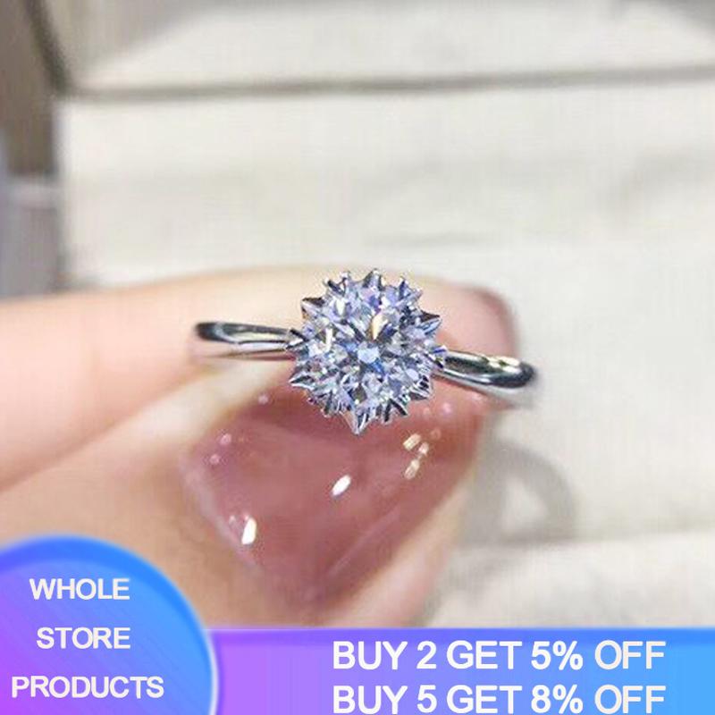 

Cluster Rings Free Sent Certificate S925 Sterling Silver 6.4mm Round Bling CZ Zircon Wedding Bands Fashion Fine Jewelry Gift For Women, Golden;silver