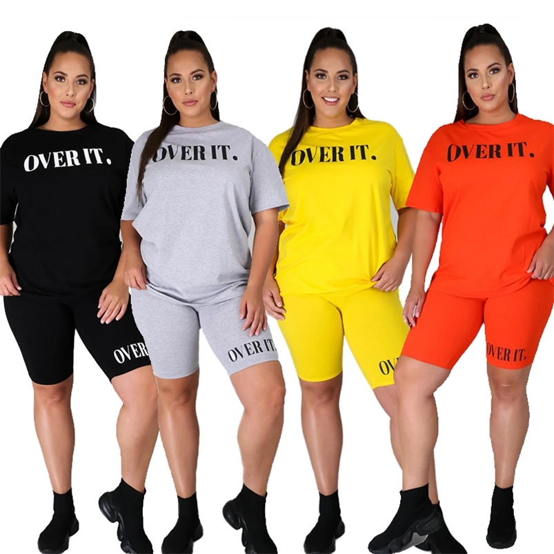 

Summer 2 Piece Sets Outfits Casual Crop Top and Shorts Plus Size Joggers Sweat Suits Tracksuit Wholesale Drop 210721, Orange