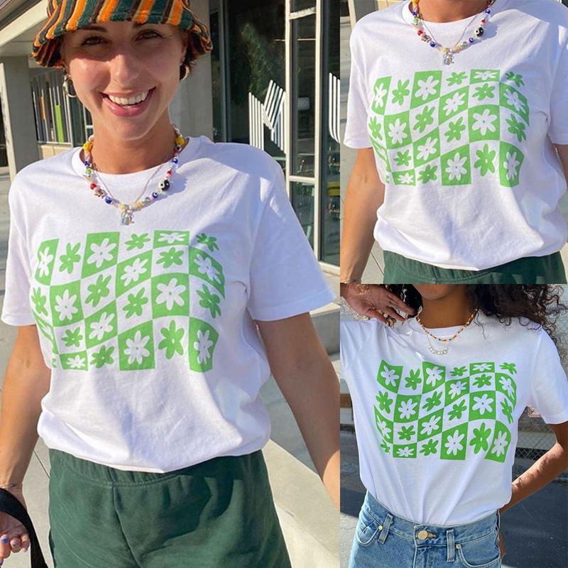 

Women' T-Shirt European And American Style Basic Loose Short-Sleeved Round Neck Top White