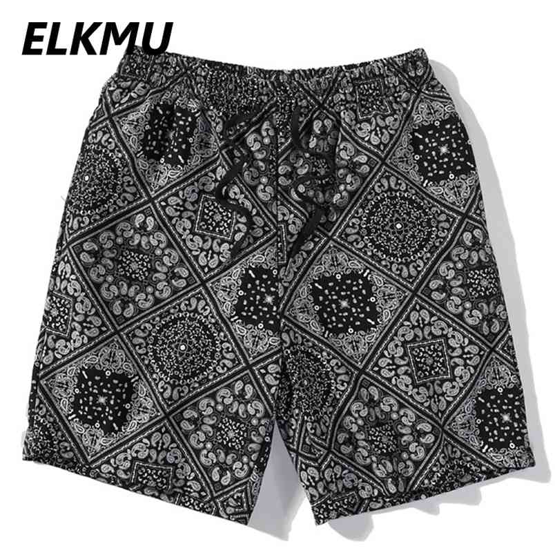 

ELKMU Harajuku Streetwear Shorts Bandana Paisley Pattern Fashion Summer Hip Hop Casual Bottoms Elastic Waist HE917 210629, Grey