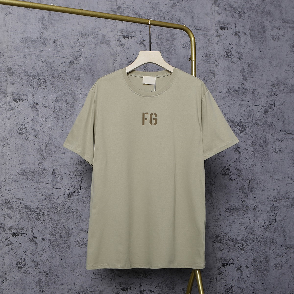 

Chest letters high street all-match T shirt men loose round neck short sleeves, Khaki