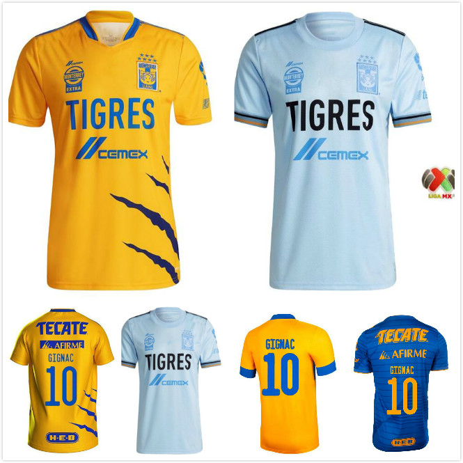 

2021 Tigres UANL 7 Stars soccer jersey home away 21 22 Mexico club Tigers Yellow GIGNAC Vargas H. Ayala SOSA jerseys football shirts, Blue