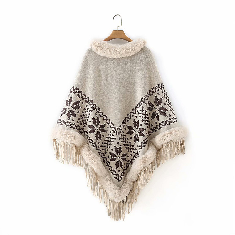 

Women's Down & Parkas women autumn winter pearl printing Fur collar coat for jackets cloak tassel Casual Set of head lady jacket C, Black