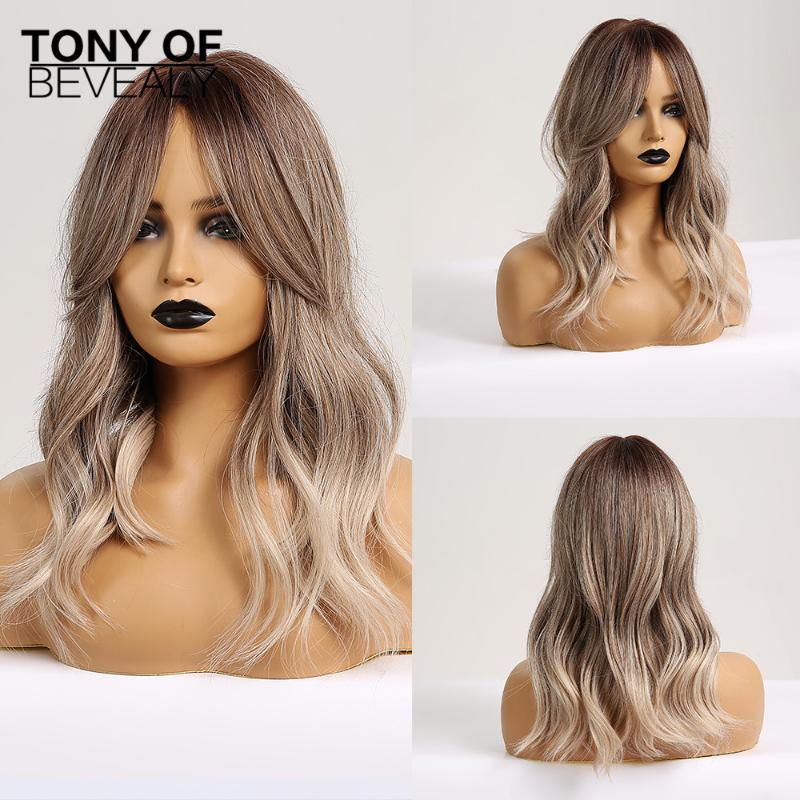 

Synthetic Wigs Long Wavy With Bangs Platinum Blonde Ombre Hair For Afro Women Cosplay Natural Daily Heat Resistant, Lc216-1