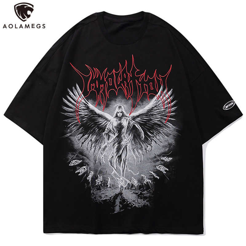 

Aolamegs Men Gothic Punk Style Letter Printed Oversized T Shirt 3 Color Optional Tops Tee High Street Hipster Summer Streetwear 210629, White