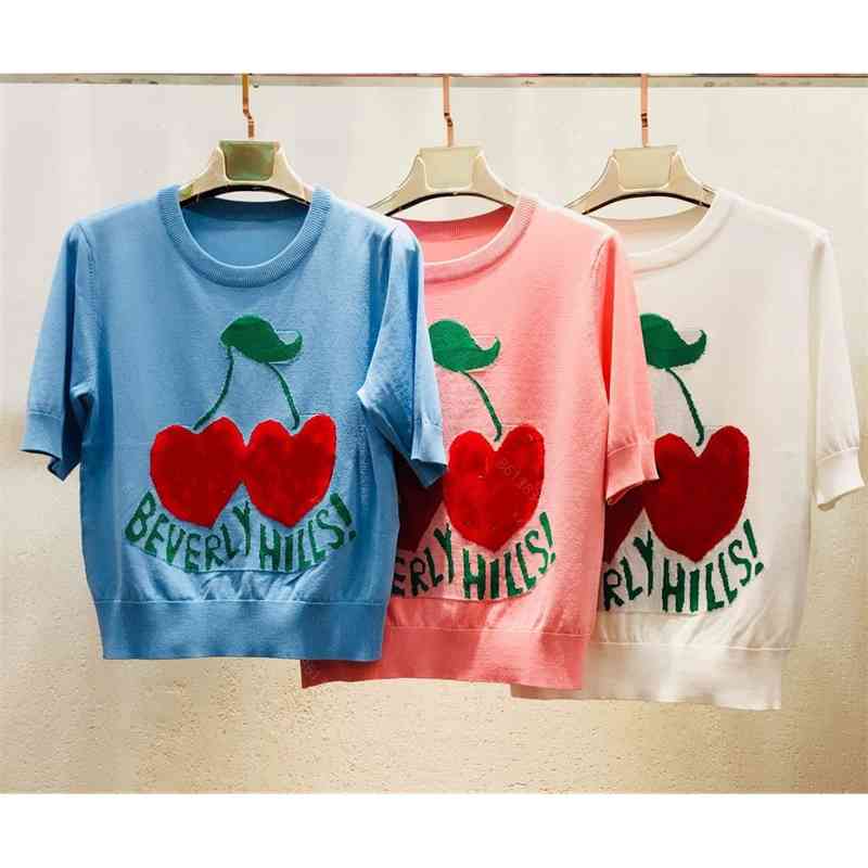 

2021ss womens t shirt knitting desinger fashion summer women short sleeve knitting apple Round neck sweater brand clothes for grils cotton f, White