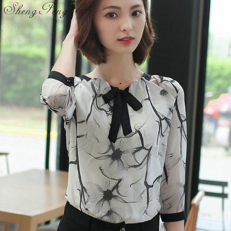 

Women' Blouses & Shirts Elegant Blouse Short Sleeve Three Quarter Length Transparent Bow Tie Office Ladies Shirt Woman Tops CC060