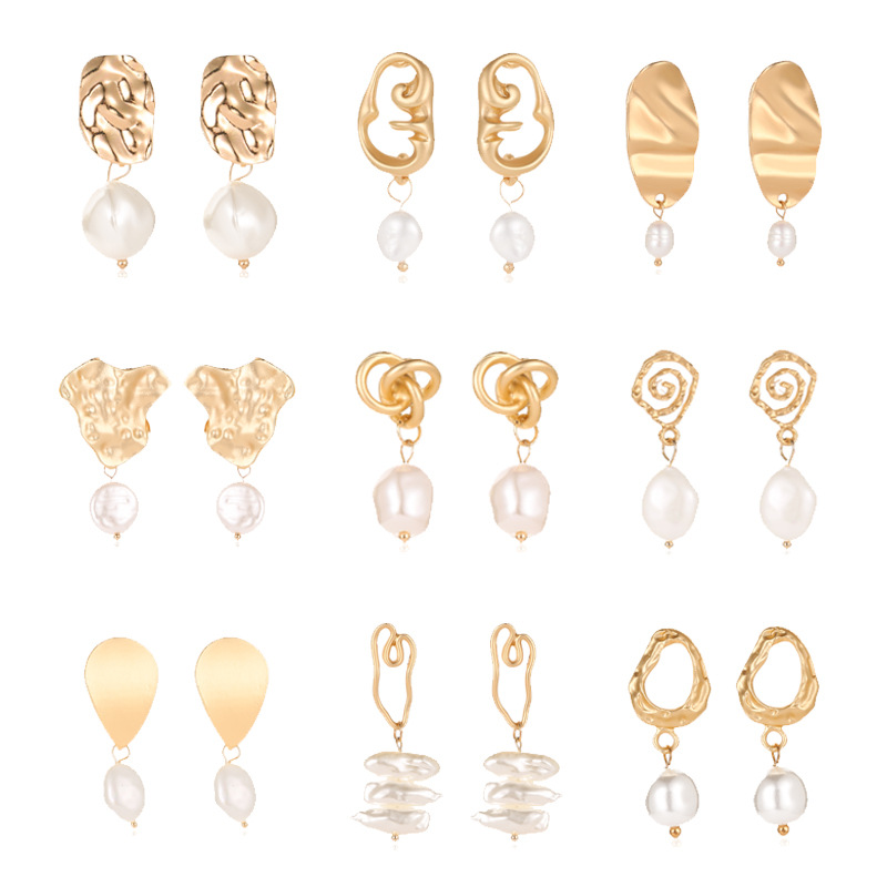 

Vintage Gold Drop Earrings For Women 2019 Geometric Drop Earring Big DIY Wedding Irregular Freshwater Pearl Fashion Jewelry