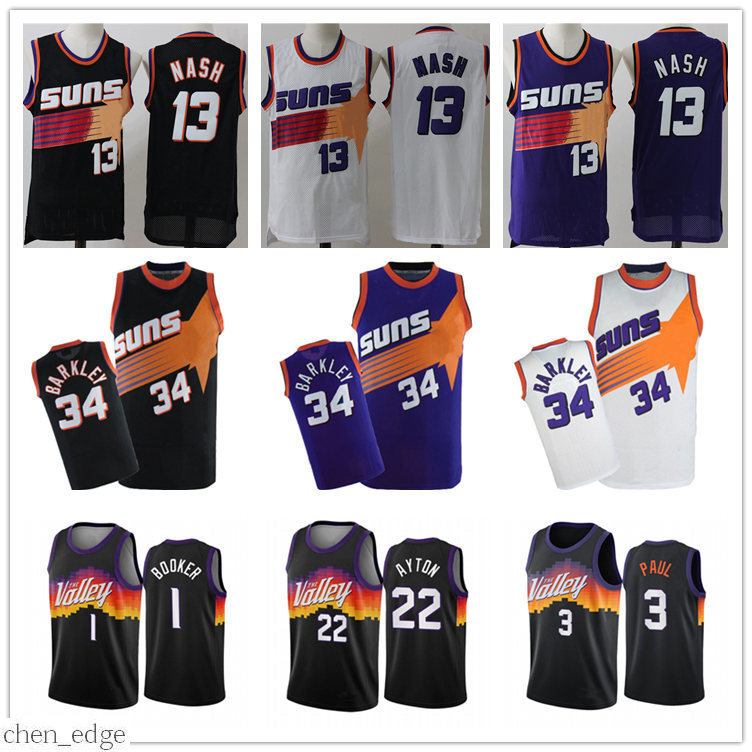 

Mens\rPhoenix\rSuns\rJerseys Devin 1 Booker Jersey DeAndre 22 Ayton Charles 34 Barkley Steve 13 Nash City Basketball Jerseys, Black;red