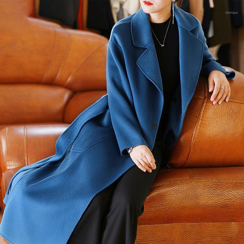 

Water Ripple Double-sided Wool Coat Women's Middle And Long 2021 Loose Fashion Woolen Cloth & Blends, Black