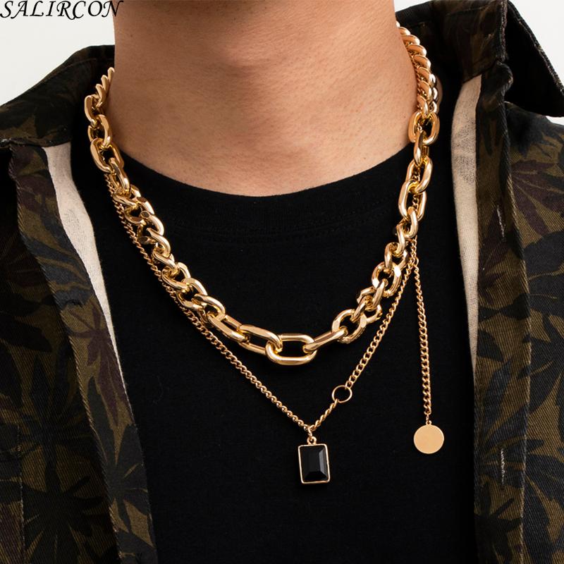 

Pendant Necklaces Vintage Punk Multi Layer Statement Short Collar Clavicle Chain 2021 Trend Geometric Circle Women Man Jewelry, Silver