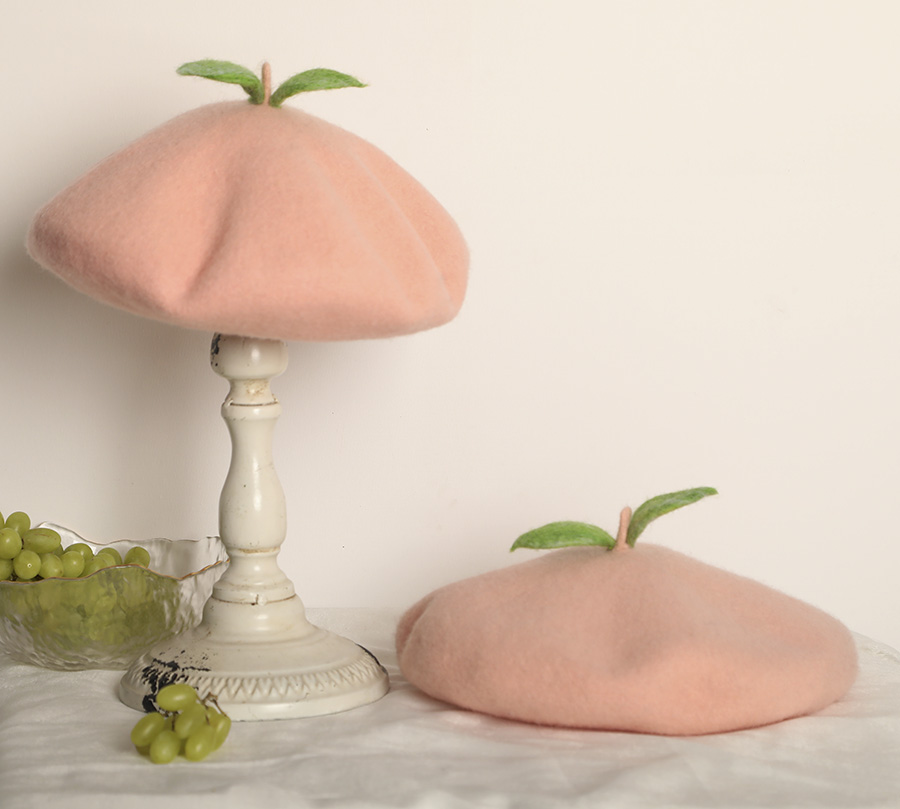 

Faramita Holiday Peach Cute Fruit Matte Women Girls Handmade Berets French Beret Pink Winte Autumn Paninter Hats Wool Kids childg, Default color