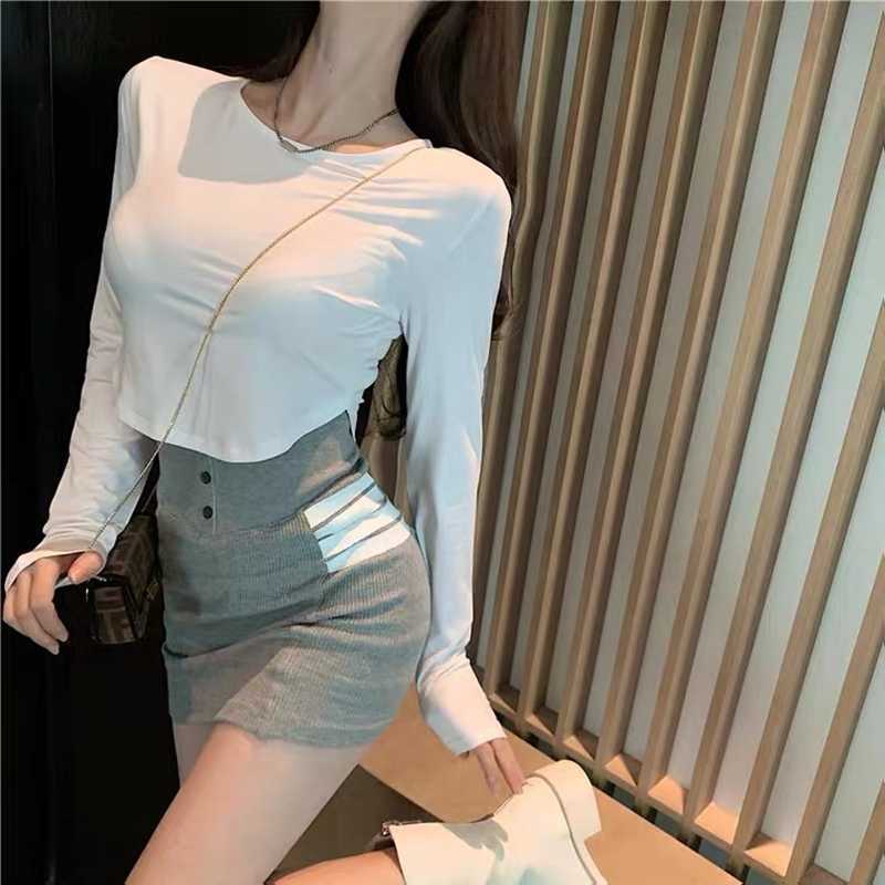 

High waist short skirt female Korean style slim fit hip knitted sexy all-match one-step mini 210604, Top