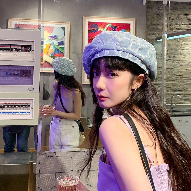 

Berets 2021 Korean Niche Design Spring And Autumn Denim Beanie Painter Hat Fashionable Beret Women Retro Street Octagonal, Navy blue