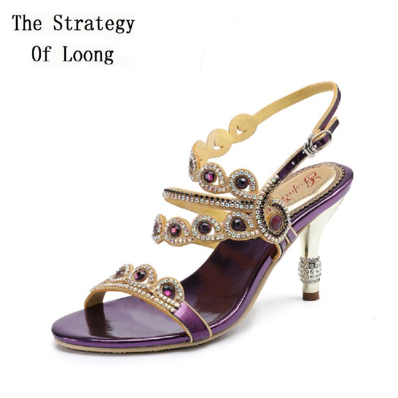 

Women Thin High Heels Crystal Open The Toe Genuine Leather Sexy Sandals Lady Peep Rhinestones Buckle Summer Shoes 20210712, Black