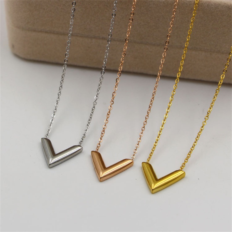

316L titanium steel Fashion V Pendant Necklace for Women's Titanium steel plating Rose Gold letter Necklace Jewelry 129 W2