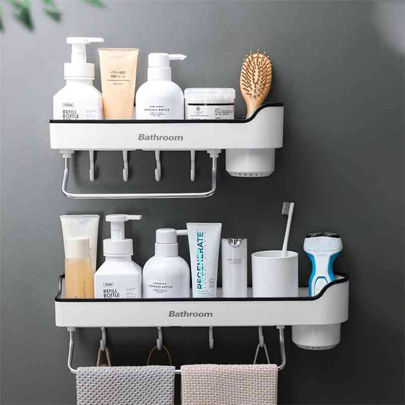 

ONEUP Corner Bathroom Shelf Wall Mounted Shampoo Shower Shelves Holder Storage Rack Organizer Towel Bar Accessories 210423