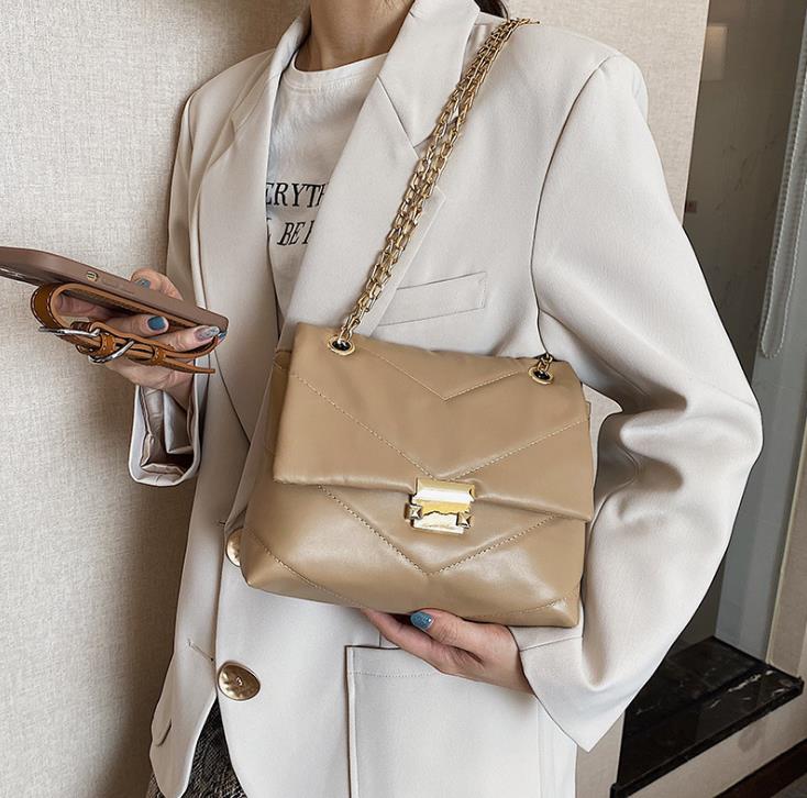 

Fashion Lingge Chains Women Shoulder Bags Designer Quilted Handbags Luxury Pu Leather Crossbody Bag Lady Small Flap Purses 2021, Black