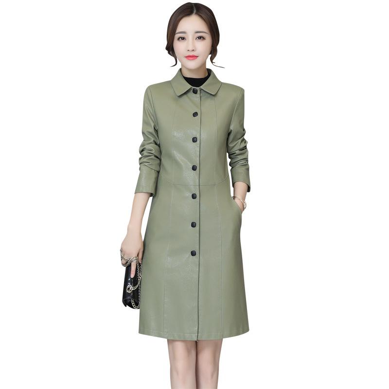 

Women's Leather & Faux Casual Loose Women Long Jacket Solid Pockets Overcoat Fashion Turn-down Collar Womens PU Jackets And Coats, Black