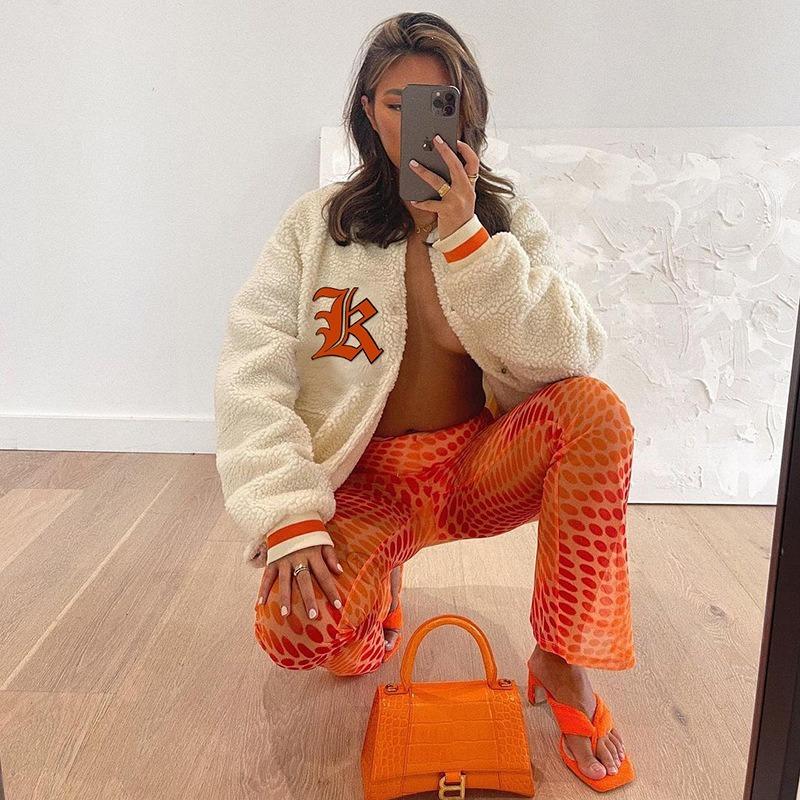 

Women's Jackets 2022 Women Clothes Casual Stand Collar Print Lamb Down Jacket Y2K Bomber Warm Outerwear Lady Quilted Coats Winter Beige, Black;brown