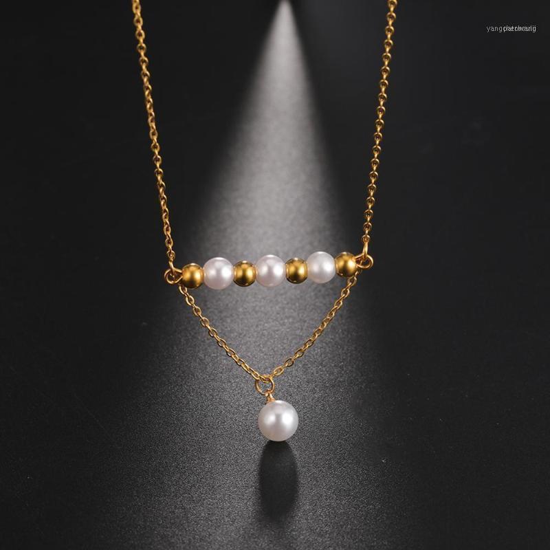 

My Shape Gold Color Beads Pearl Pendant Necklaces For Women Stainless Steel Necklace Choker Link Chain Fashion Wedding Jewelry1