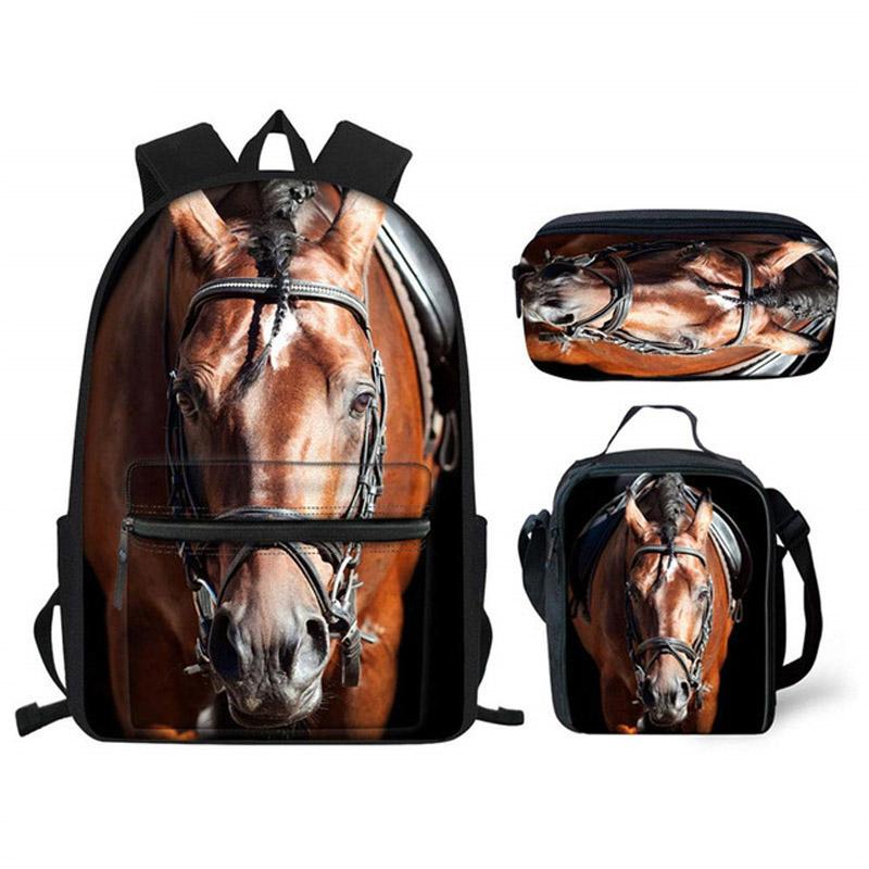

School Bags Teenage Boys Girls 3pcs/set Cool Horse 3D Print Orthopedic Schoolbag Bookbag For Students Book Bag Kids Backpack