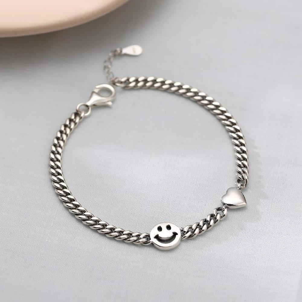

bracelet Japan and South Korea S925 silver love bracelet female make old smile simple Bracelet student friend Silver Jewelry, Golden;silver
