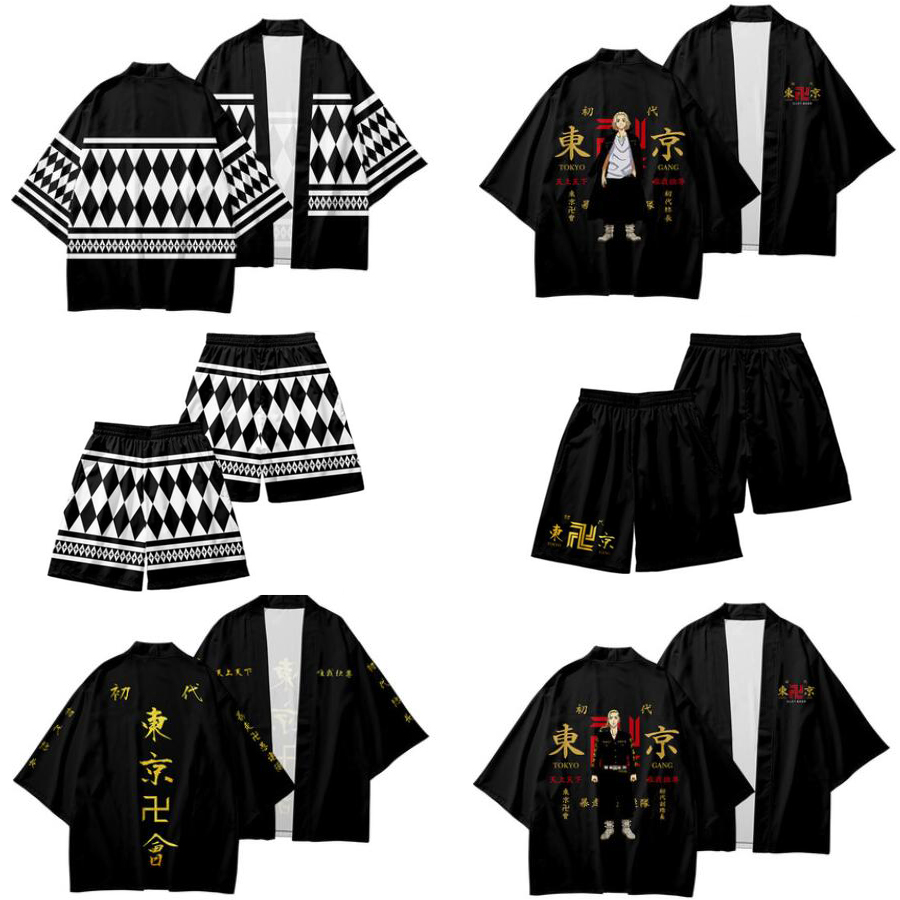 

Manga Tokyo Revengers Anime Japanese Kimono Haori Yukata Cosplay Women/Men Fashion Summer Casual Short Sleeve Streetwear Shirt, Black