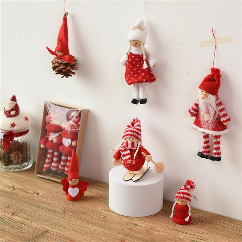 

Christmas Decorations Wool Felt Doll Ornaments Knitted Santa Claus Xmas Tree Hanging Dolls Pendant Decoration For Home Decor Gifts