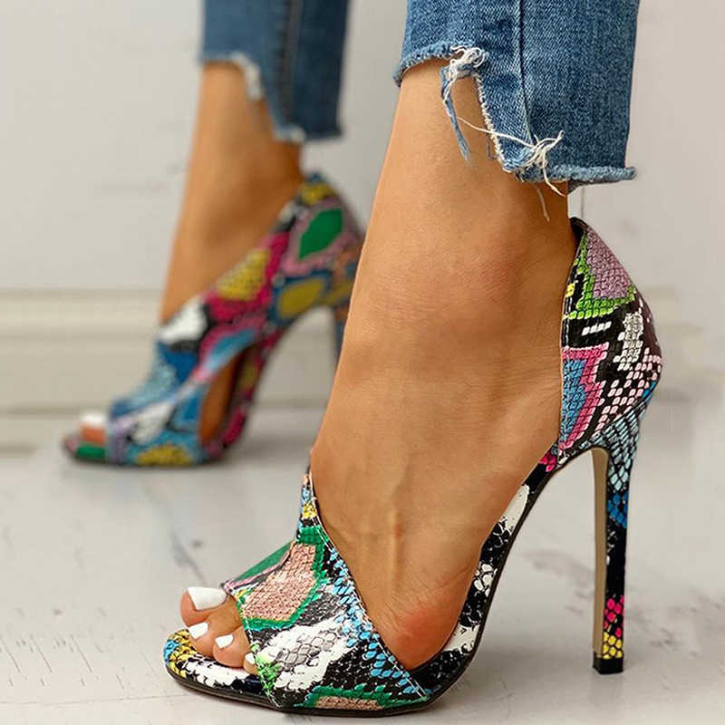 

2020 New Women Sandals Fashion Open-toe High Heel Sandals Female Roman Snake Pattern Summer Shoes Sexy Thin Heel Sandalias Solid Y200620, Pink