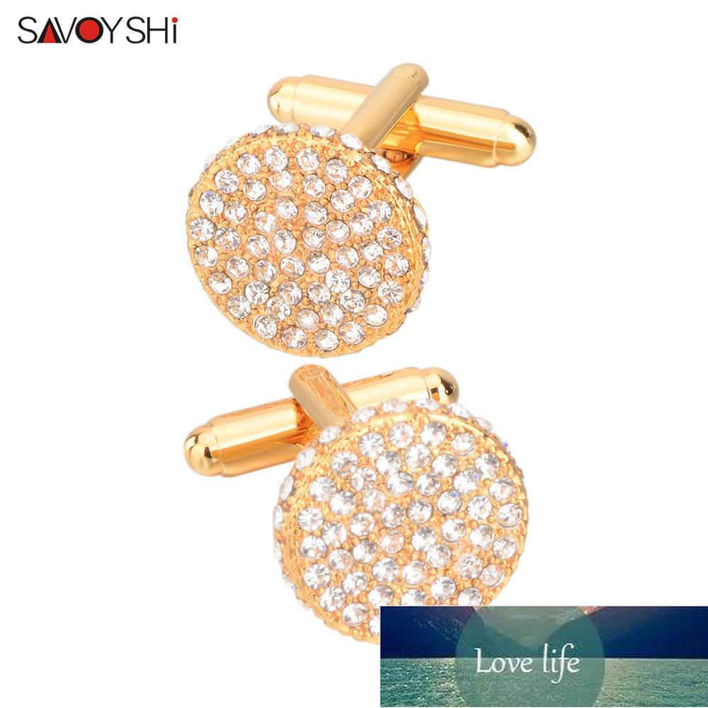 

SAVOYSHI Brand Shirt Cufflinks for Mens Cuffs High Quality Round Crystals Cuff links Gift Male Jewelry Free Engraving Name