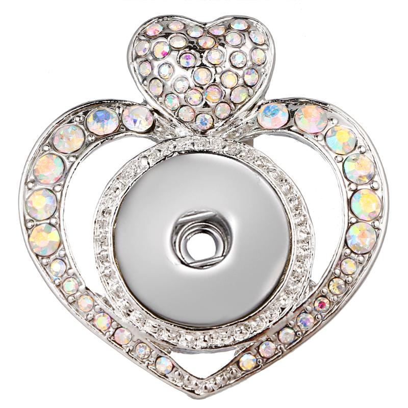 

Pendants Ibryant Beauty Rhinestone White Fashion Heart Button Pendant Snap Necklace Fit DIY 18MM Buttons With 70cm Chain
